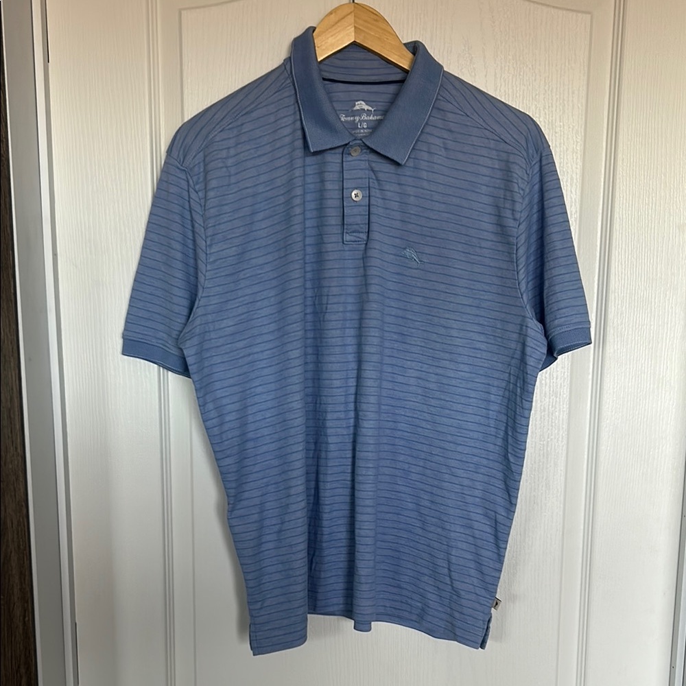 Tommy Bahama Blue Striped Polo Shirt Large